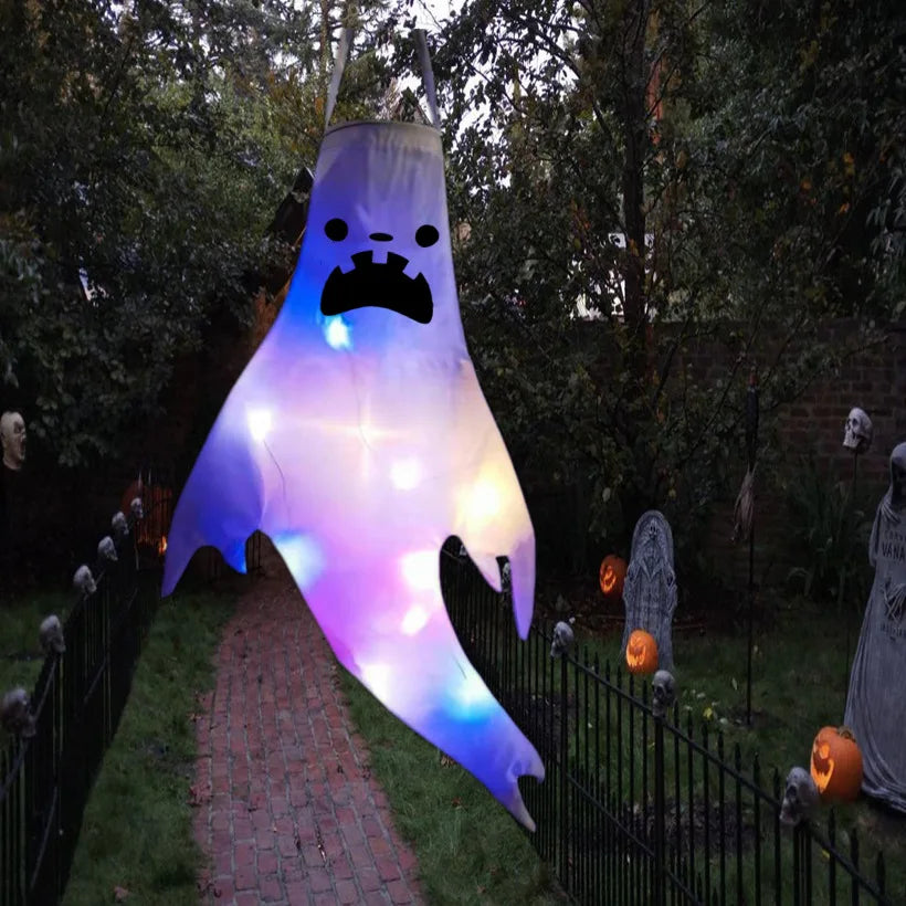 Halloween LED Large Outdoor Hanging Ghost Lights Halloween Party Decoration DIY Emoticons Glow Ghost Lights Horror Props Bar