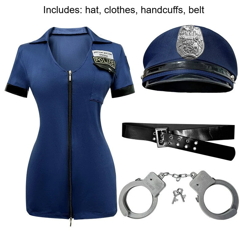 Sexy Police Officer Costume Halloween Cosplay Uniform Party Outfit Adult Femmes Role Play Fancy Dress Game Holiday Cop Clothes