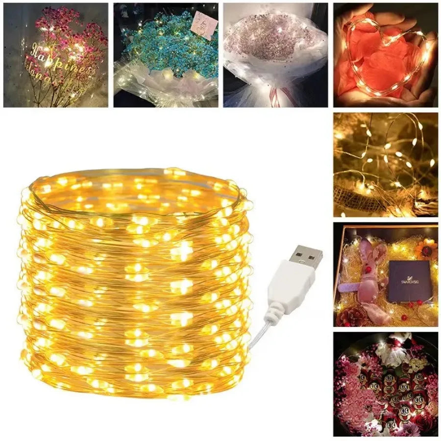 5/10/20M USB LED String Lights Copper Silver Wire Garland Light Waterproof Fairy Lights for Christmas Wedding Party Decoration