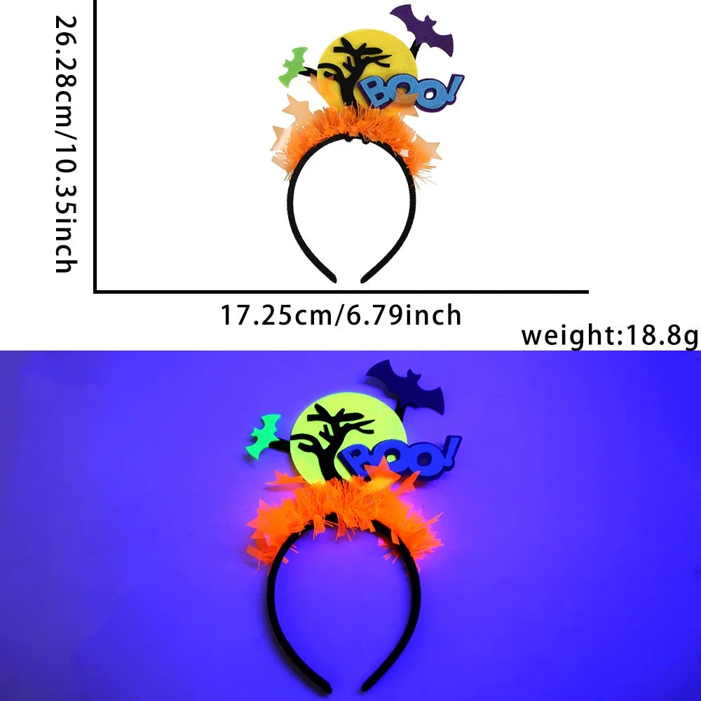 Fluorescent Halloween Headband Hair Hoop with Pumpkin Ghost Bat Spider Web Hair Band Party Decor Cosplay Props Hair Accessories
