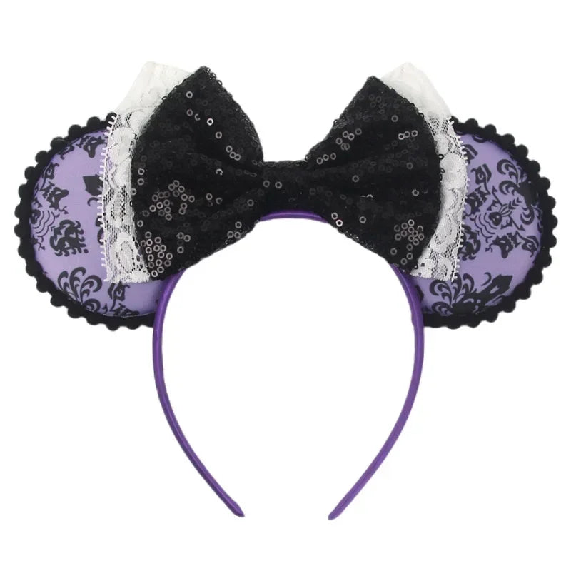Disney Witch Bat Skeleton Ear Headband for Adults Kids Cosplay Halloween Hairband Women Girls Ghost Bows Party Hair Accessories