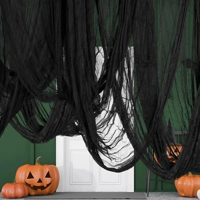 183X76Cm Halloween Gauze Decoration Super Size Creepy Cloth Halloween Decoration Portable Black White Roving Grid Party Supplies