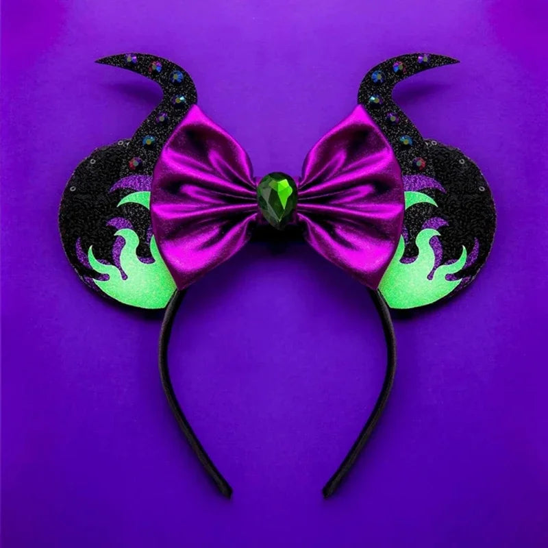 Disney Witch Bat Skeleton Ear Headband for Adults Kids Cosplay Halloween Hairband Women Girls Ghost Bows Party Hair Accessories