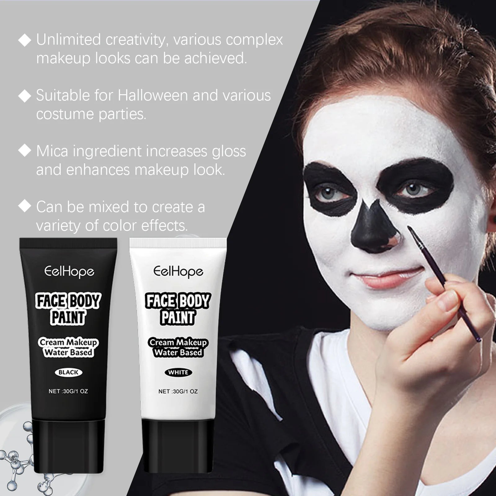 Halloween Black White Eyes Face Body Paint Full Coverage Lighweight Foundation Clown Joker Makeup Waterproof Cream Oil Cosplay