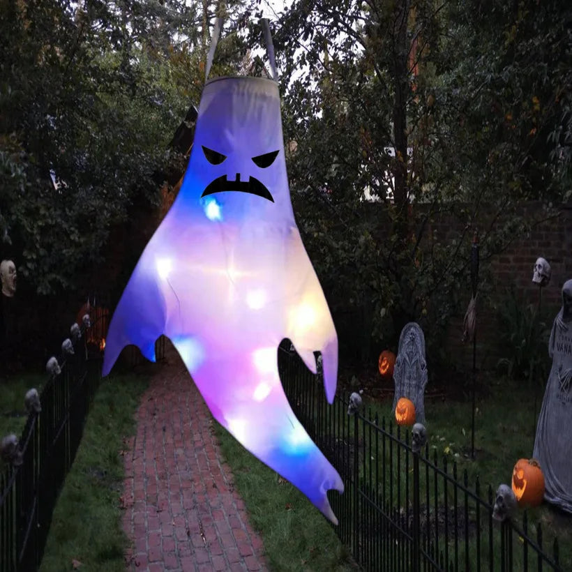 Halloween LED Large Outdoor Hanging Ghost Lights Halloween Party Decoration DIY Emoticons Glow Ghost Lights Horror Props Bar