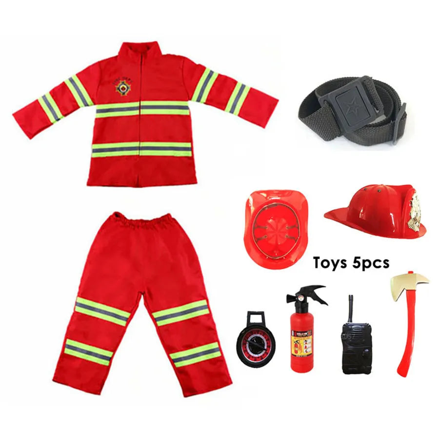 Halloween Firefighter Cosplay Costume for Kids Adults Boys Girls Carnival Party S-Sam Fireman Uniform Toys Outfits Work Clothing