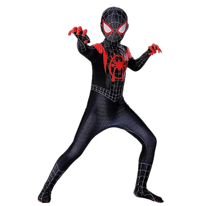 Kids Superhero Spider Costume Spandex Jumpsuit Halloween Cosplay Costumes Bodysuit Kids Head Cover Separation Party Set