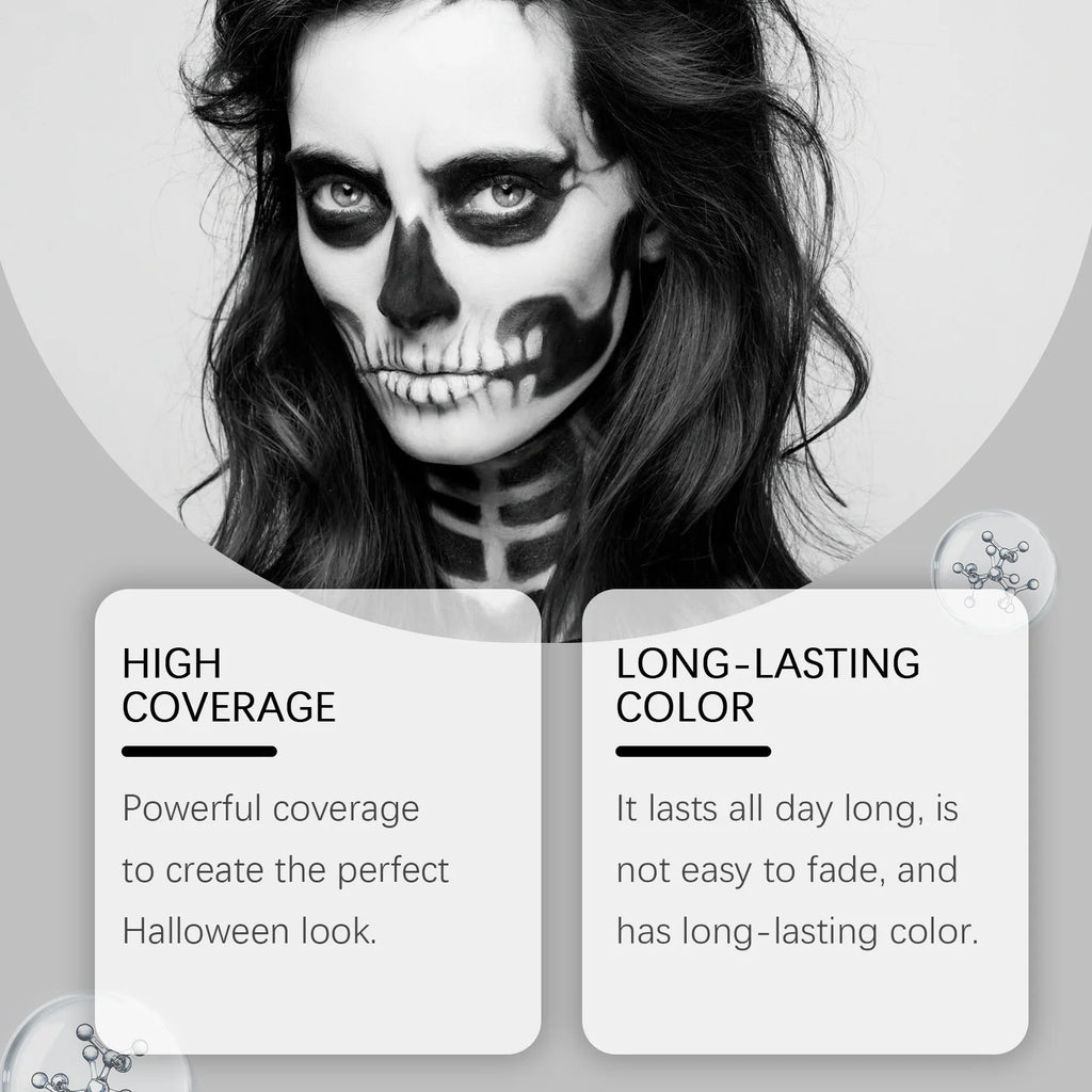 Halloween Black White Eyes Face Body Paint Full Coverage Lighweight Foundation Clown Joker Makeup Waterproof Cream Oil Cosplay