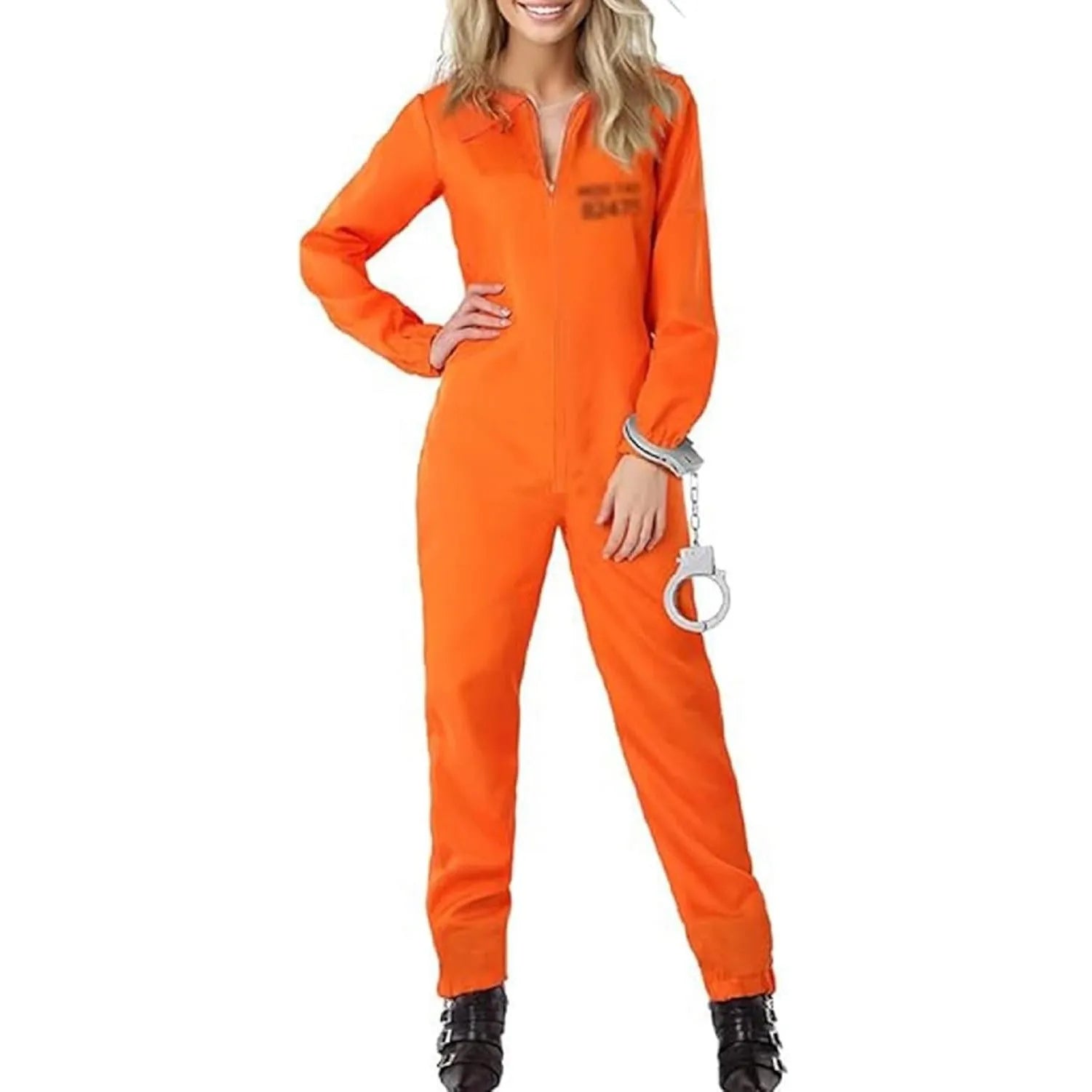 Adult Halloween Prisoner Jumpsuit Women Men Unisex Orange Jail Inmate Costume Cosplay Criminal Outfits Overalls
