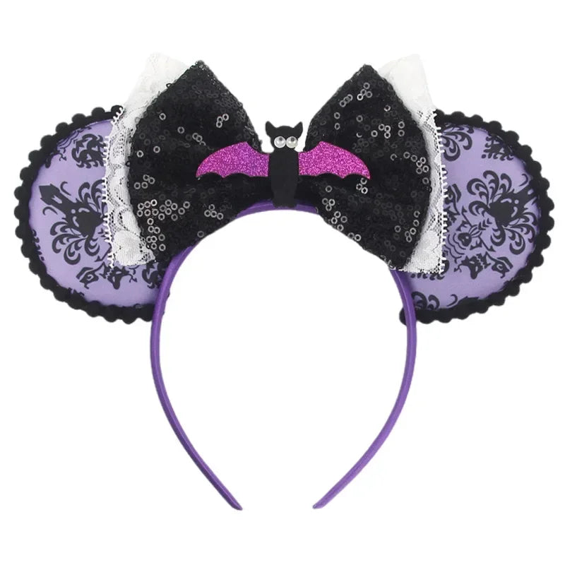 Disney Witch Bat Skeleton Ear Headband for Adults Kids Cosplay Halloween Hairband Women Girls Ghost Bows Party Hair Accessories