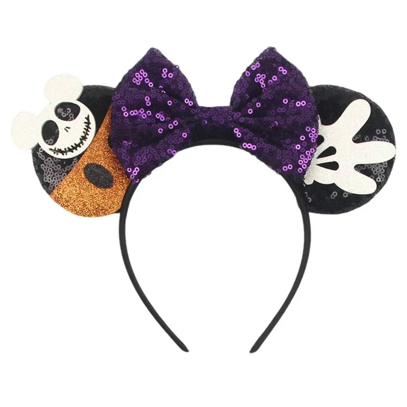 Disney Witch Bat Skeleton Ear Headband for Adults Kids Cosplay Halloween Hairband Women Girls Ghost Bows Party Hair Accessories