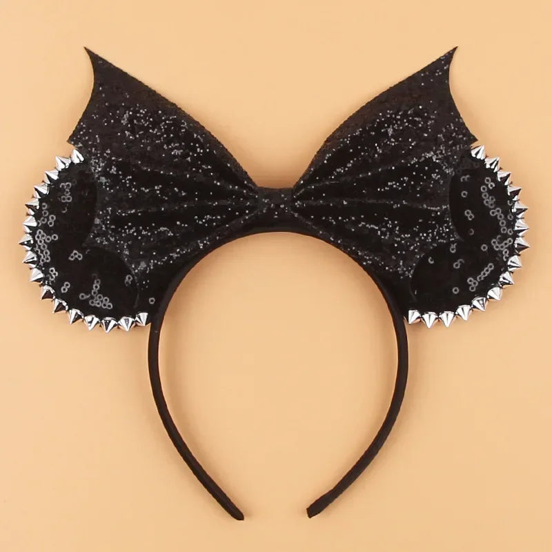 Disney Witch Bat Skeleton Ear Headband for Adults Kids Cosplay Halloween Hairband Women Girls Ghost Bows Party Hair Accessories