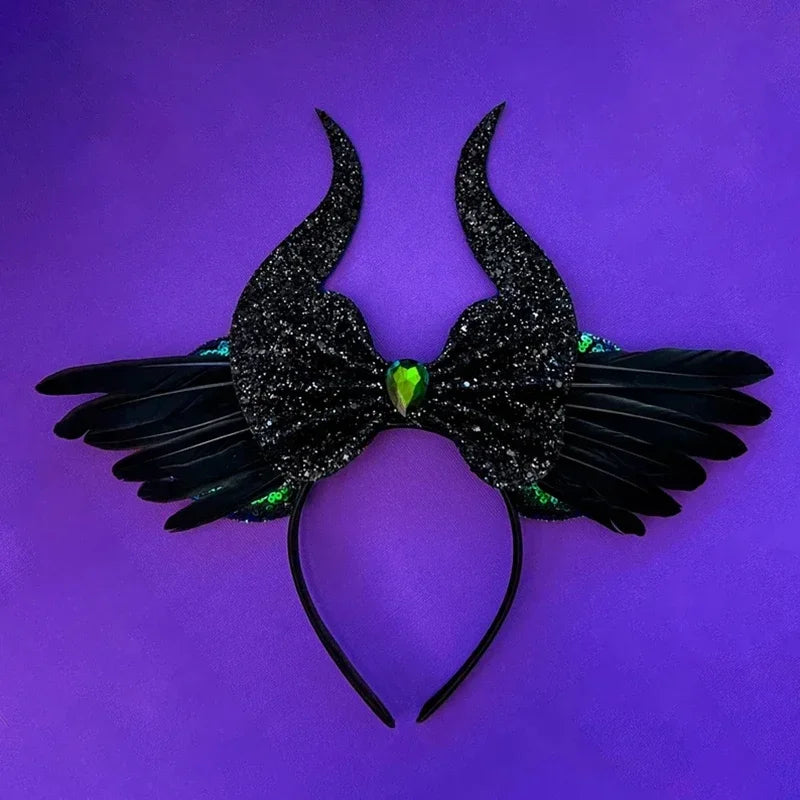 Disney Witch Bat Skeleton Ear Headband for Adults Kids Cosplay Halloween Hairband Women Girls Ghost Bows Party Hair Accessories