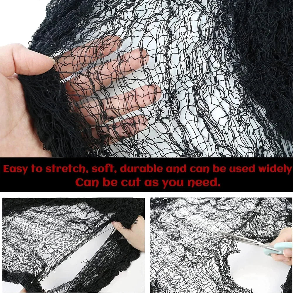 183X76Cm Halloween Gauze Decoration Super Size Creepy Cloth Halloween Decoration Portable Black White Roving Grid Party Supplies