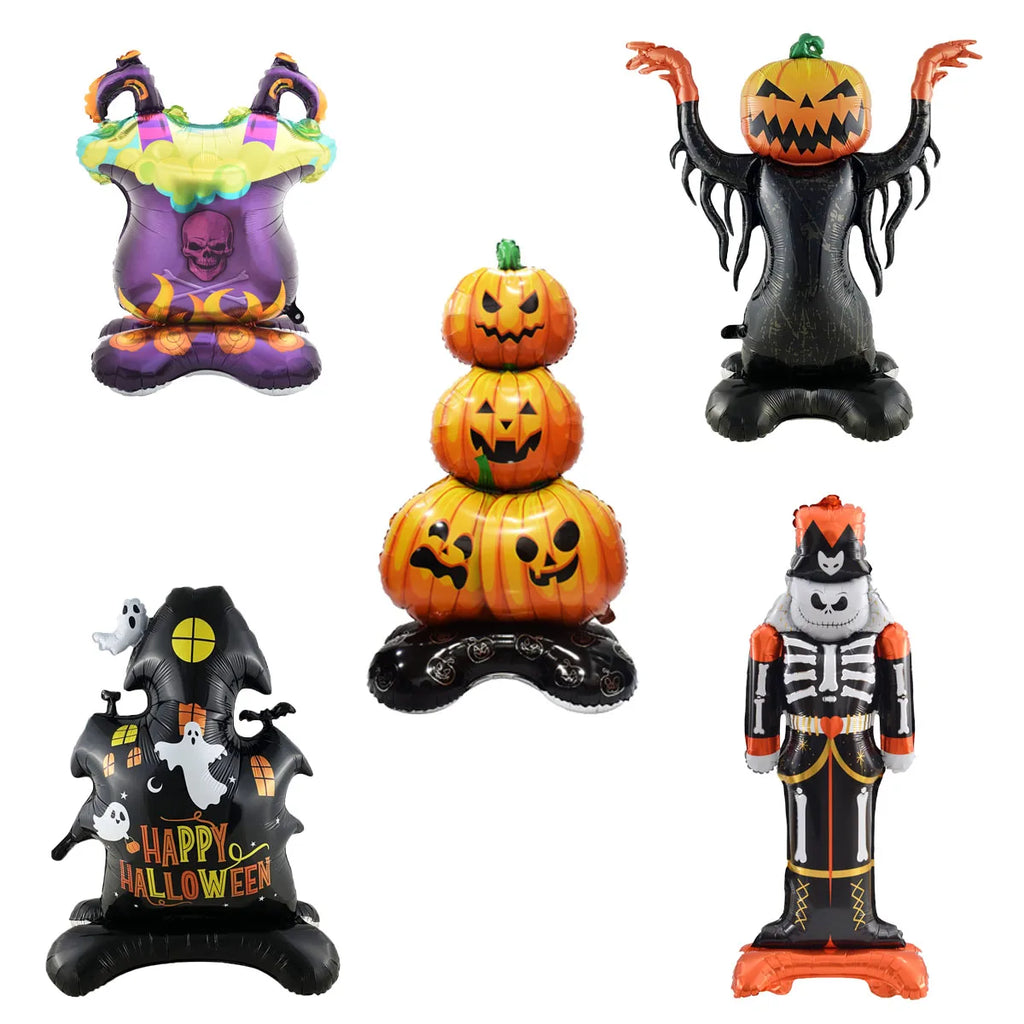 1Set Giant Stand Pedestal Halloween Foil Balloons Pumpkin Ghost Witch Balloon Ghost Tree Halloween Party Decorations