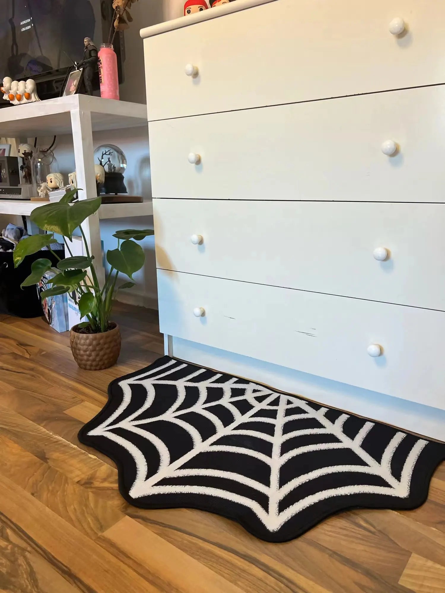 Halloween Shaped Decorative Rug Black Spider Web Ghost Gothic Bathroom Entryway Footrest Washable Dirty Resistant Carpet