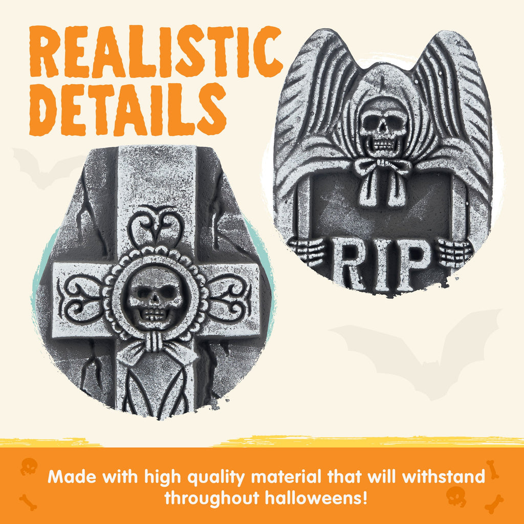 5 Pcs 17 ” Halloween Foam RIP Graveyard Tombstones with 12 Metal Stakes,Halloween Outdoor Decorations for Cemetery,Yard,Lawn Party Decorations