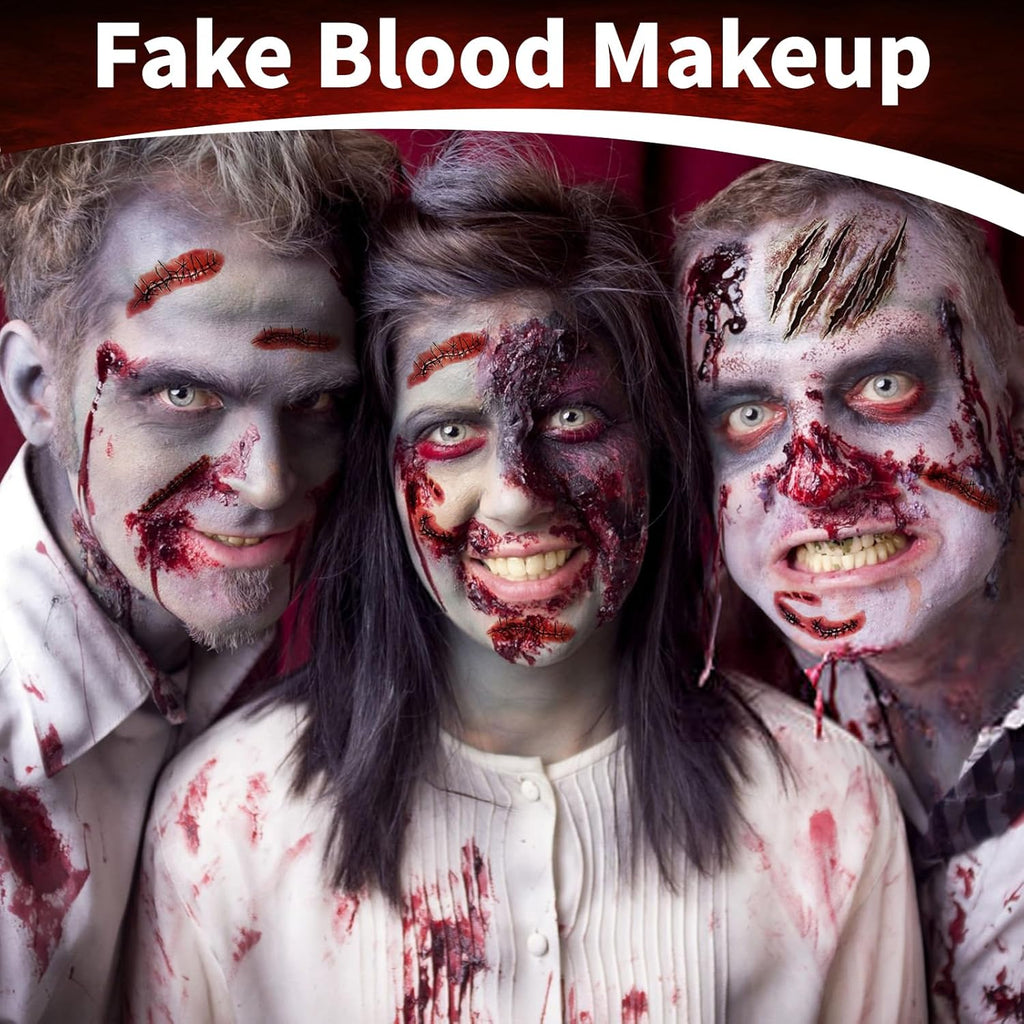 5Pcs Halloween Fake Blood Spray Makeup Accessories, 2Oz Halloween Washable Fake Blood Spray and Fake Tattoos Scar Stickers for Halloween Vampire Zombie Makeup Accessories, Halloween Masquerade Props