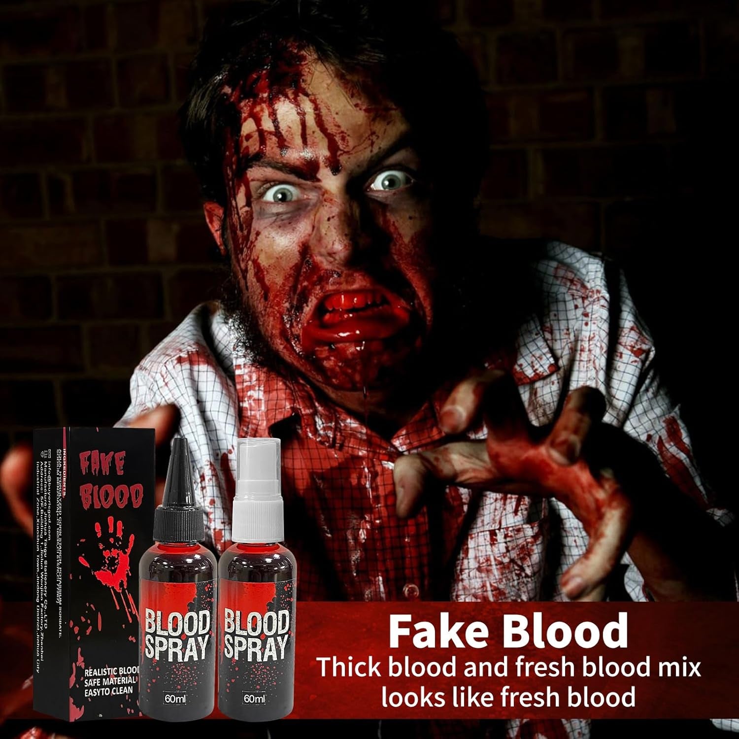 5Pcs Halloween Fake Blood Spray Makeup Accessories, 2Oz Halloween Washable Fake Blood Spray and Fake Tattoos Scar Stickers for Halloween Vampire Zombie Makeup Accessories, Halloween Masquerade Props