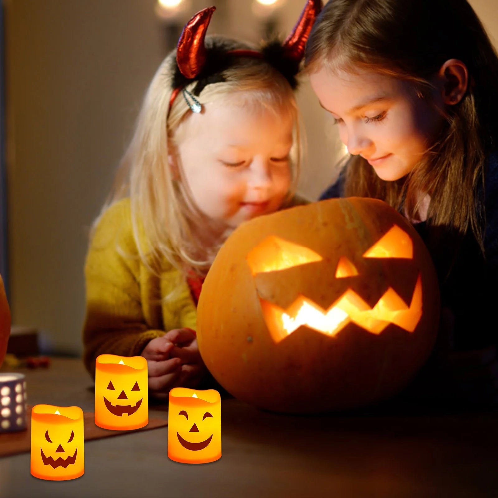 Halloween Flameless Candles, Battery Operated LED Flickering Battery Pillar Candles, Spooky Fall Halloween Festival Party Decoration for Indoor Halloween Decorations Home Halloween Decor, 6Pcs