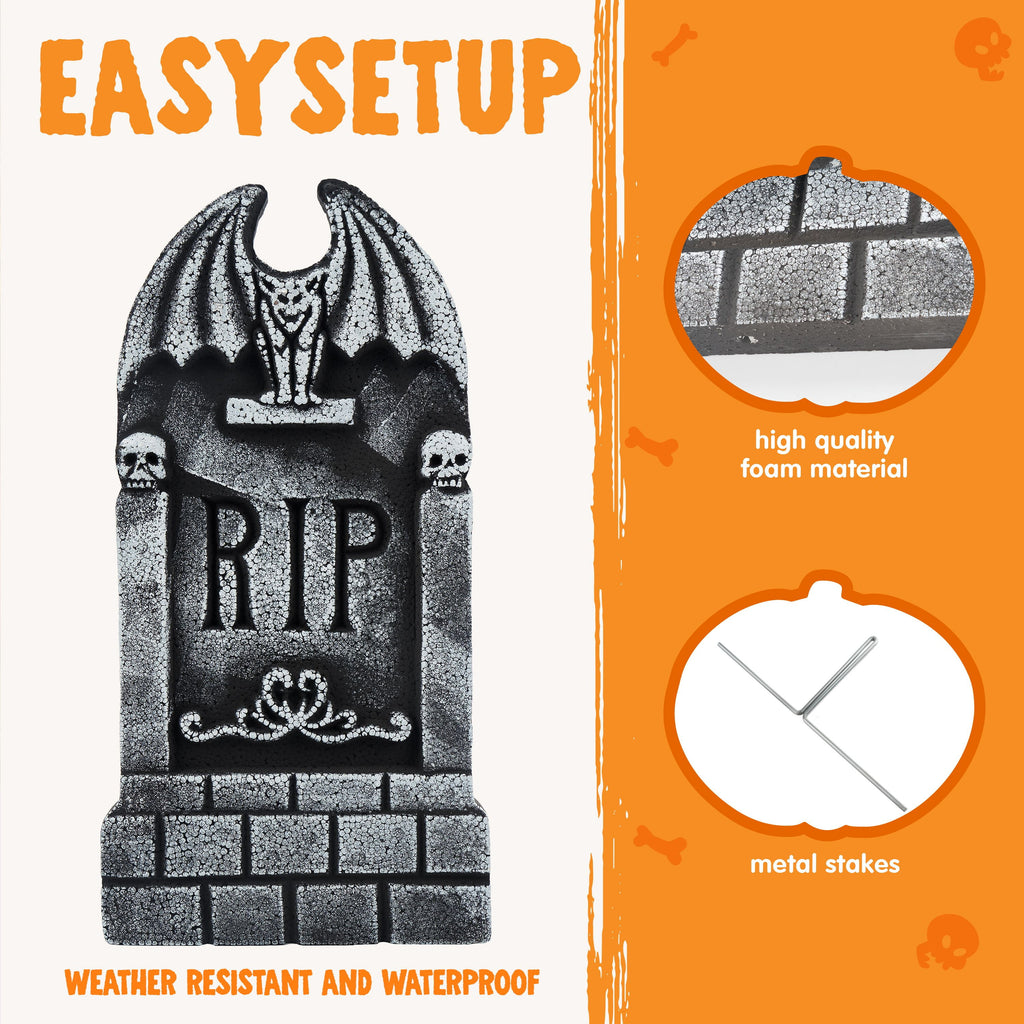 5 Pcs 17 ” Halloween Foam RIP Graveyard Tombstones with 12 Metal Stakes,Halloween Outdoor Decorations for Cemetery,Yard,Lawn Party Decorations