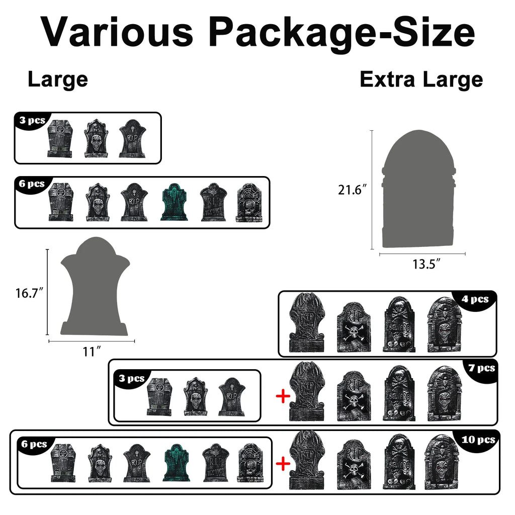Halloween Foam RIP Graveyard Tombstones, 7Pack(3 X L-Size + 4 X Xl-Size) Foam Tombstone for Halloween Party Outdoor Decorations