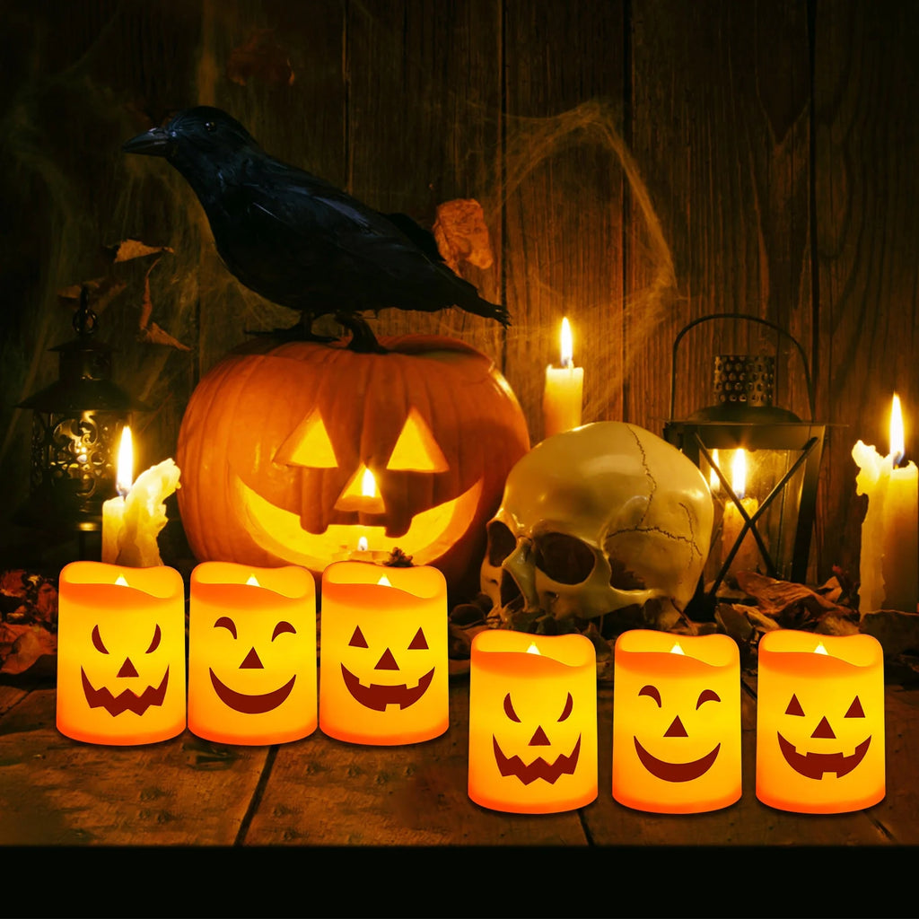Halloween Flameless Candles, Battery Operated LED Flickering Battery Pillar Candles, Spooky Fall Halloween Festival Party Decoration for Indoor Halloween Decorations Home Halloween Decor, 6Pcs