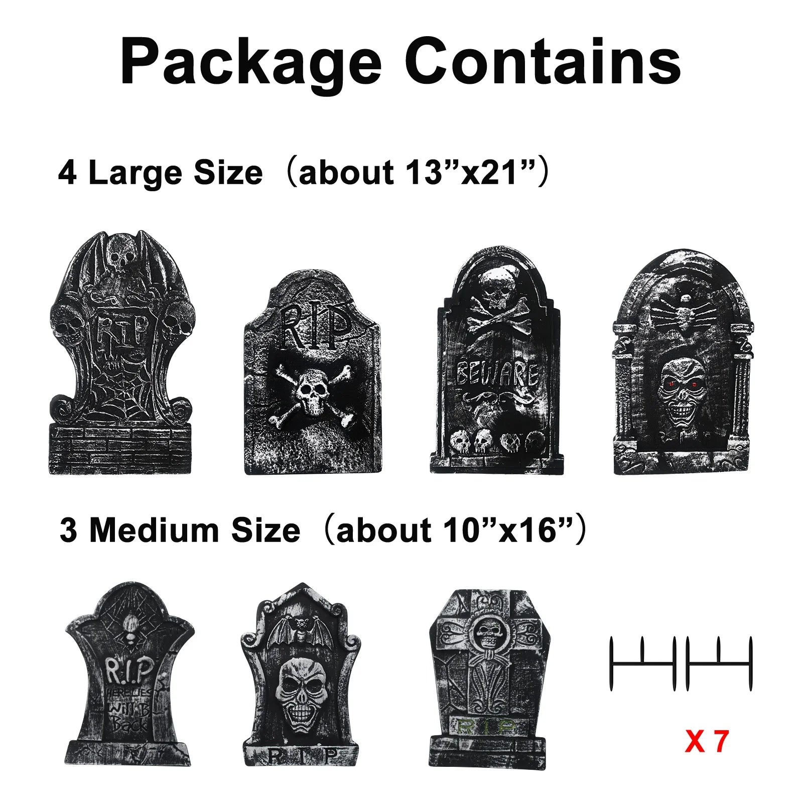 Halloween Foam RIP Graveyard Tombstones, 7Pack(3 X L-Size + 4 X Xl-Size) Foam Tombstone for Halloween Party Outdoor Decorations